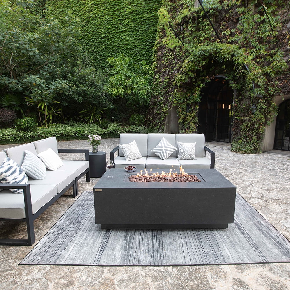 Elementi Andes Propane Fire Pit for Outside Outdoor Firepit Table with Internal Tank Holder Firepit Concrete Rectangular Fire Table Patio Heater Fireplace 60,000 BTUs - Dark Grey, 66 x 32 Inches