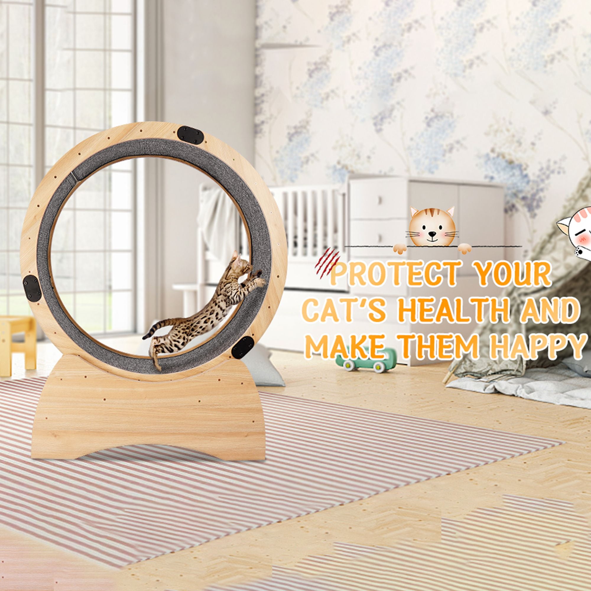 Kadyn 35" Cat Exercise Wheel, Cat Treadmill, Cat Wheel with Carpeted Runway, Running Wheel for Indoor Cats, Kitty's Weight Loss and Health, Beige