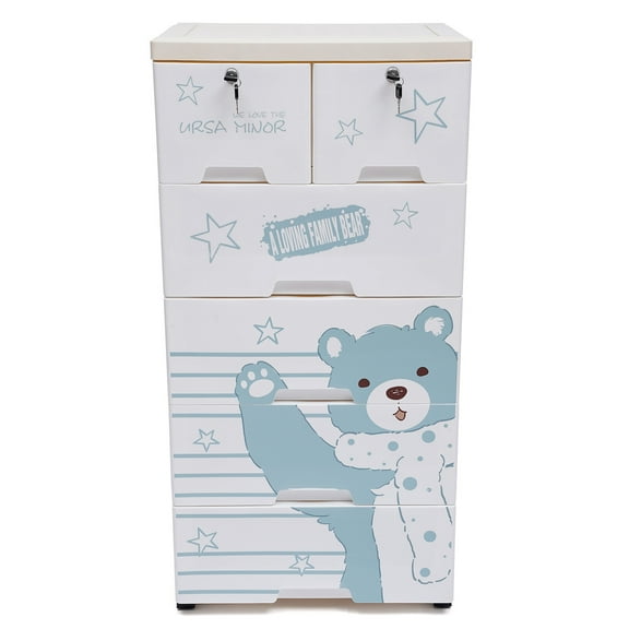 5 Tier Plastic Dresser Bedroom Storage Cabinet 6 Drawer Clothes Organizer Tower w/Wheel