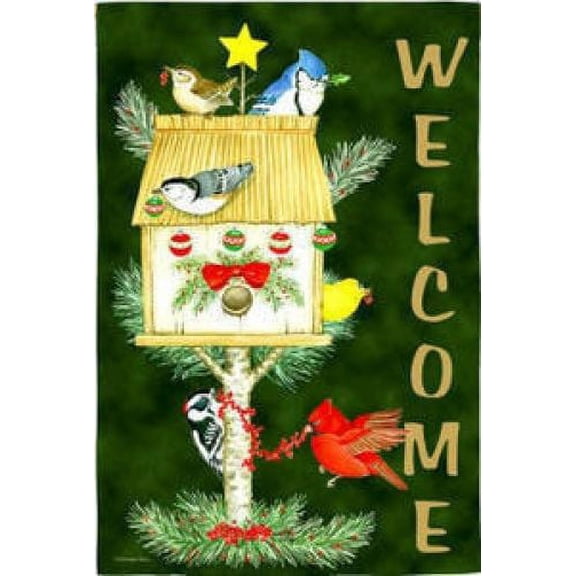 Welcome Holiday Birds Christmas House Flag by Evergreen 29" x 43"