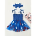 thumbnail image 4 of Raccmtaty 4th of July Baby Girls Rompers Dress Tie-Up Spaghetti Strap Star Pattern Mesh Skirt Hem Bodysuits Summer Clothes with Headband, 4 of 8