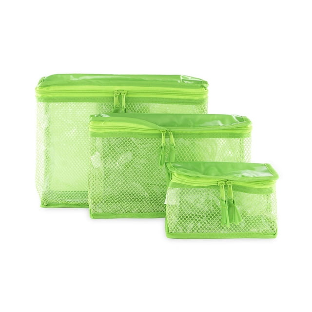 Set de 3 Cosmetiqueras Impermeables Estuches de Viaje en Diferentes Tamaños Neceser para Maquillaje, Pañales y Medicinas Color Verde Limón