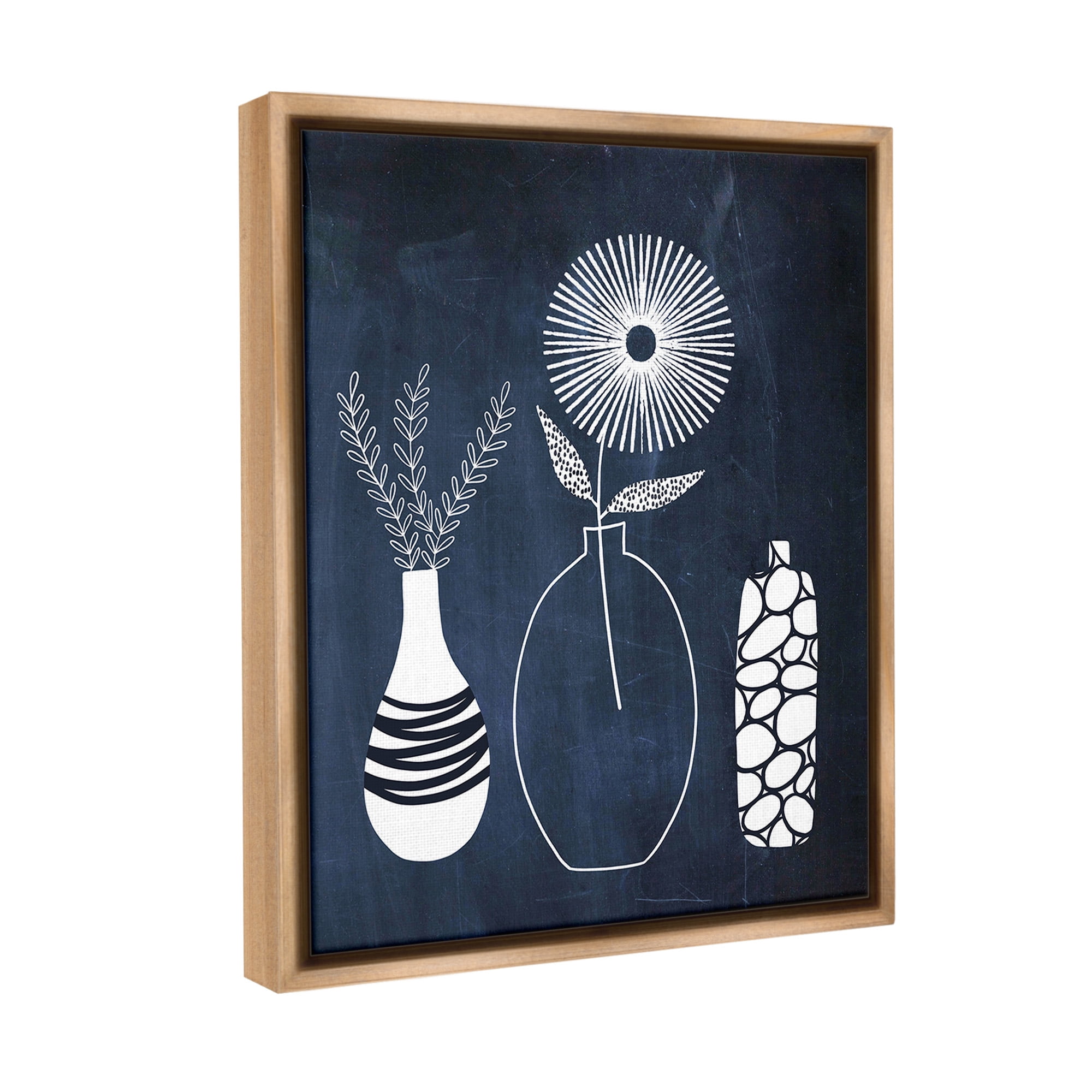 Stupell Industries Geometric Plant Doodles Botanical & Floral Painting Brown Floater Framed Canvas Art Print Wall Art, 17 x 21
