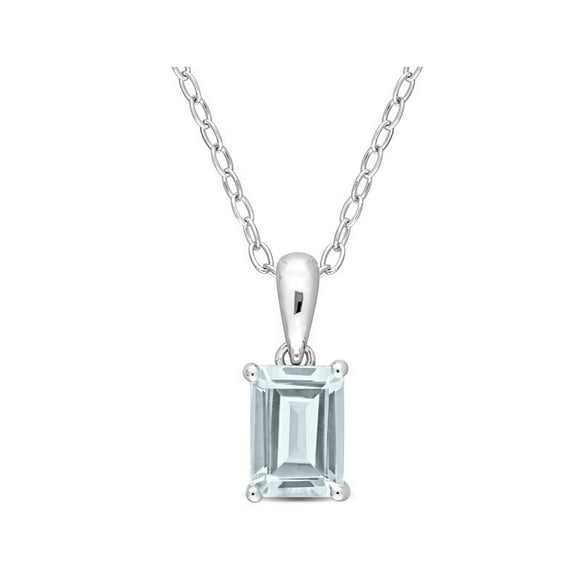 0.95 Carat (ctw) Aquamarine Emerald-Cut Pendant Necklace in Sterling Silver with Chain