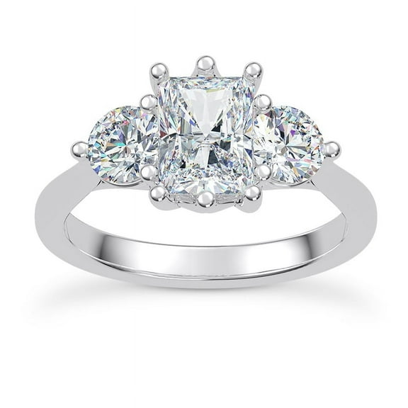 Kiva Jewel 2.32 Ct Radiant Cut 3 Stone Engagement Wedding Ring - 14K White Gold Plated Lab-Created Simulated Diamond Trilogy Ring for Her - Prong Setting Wedding Ring - Perfect Gift for Anniversary