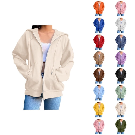 Hoodies for Women with Pockets Long Sleeve Plain Zip Up Sweatshirt Jacket Outerwear