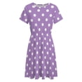 thumbnail image 4 of Light Purple And White Polka Dots Pattern Dress Summer Street Style Dresses Female Short Sleeve Printed Sundress, 4 of 7