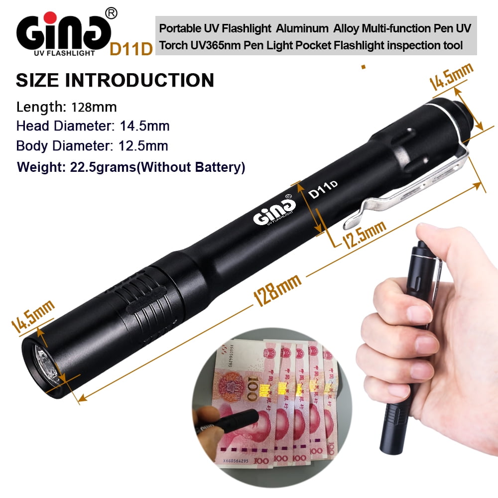 GING UV FLASHLIGHT 365nm Pen LED UV Light Pocket Light Black Light UV Torch AAA Battery for Glue,Pet Urine, Counterfeit Money, Resin… (D11-365nm)…
