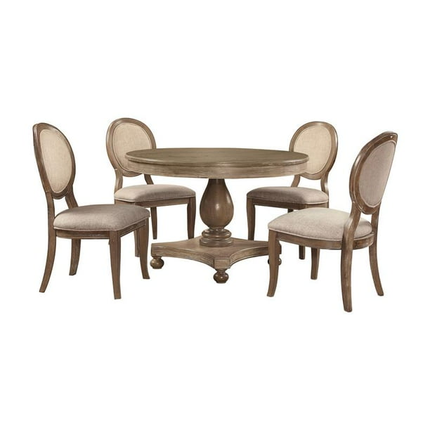 Furniture Of America Chlido 5 Piece Solid Wood Dining Set In Rustic Oak Com Solid Wood Dining Set In Rustic Oak, Rustic Solid Wood Large Round Dining Table Chair Set