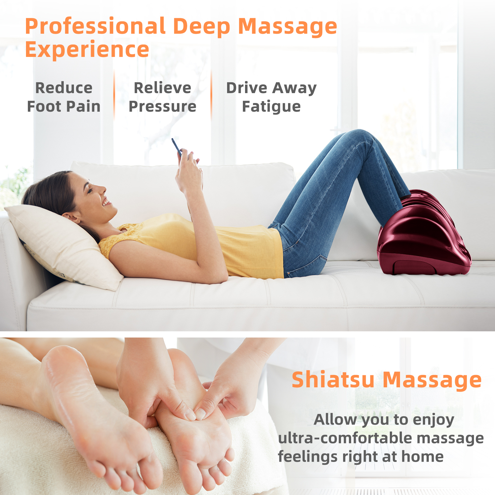 Giantex Foot Massager Machine, Electric Therapeutic Shiatsu Foot Calf Massager w/Kneading & Rolling for Foot & Ankle Pain, Burgundy