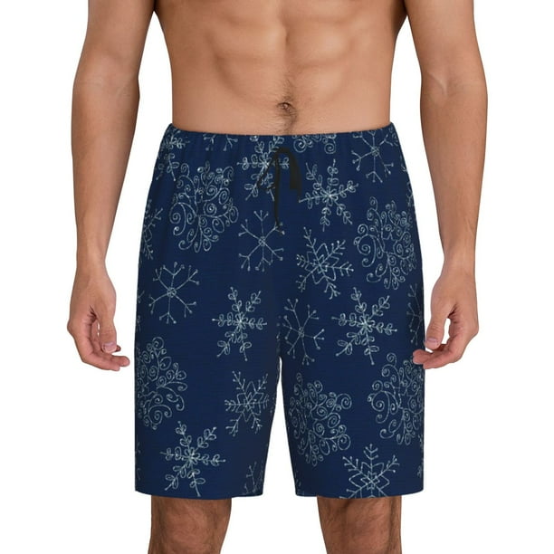 Balery Snowflake Dark Blue Pantalones cortos de pijama de punto de algodón para hombre con cinturilla y bolsillos-4X-Large
