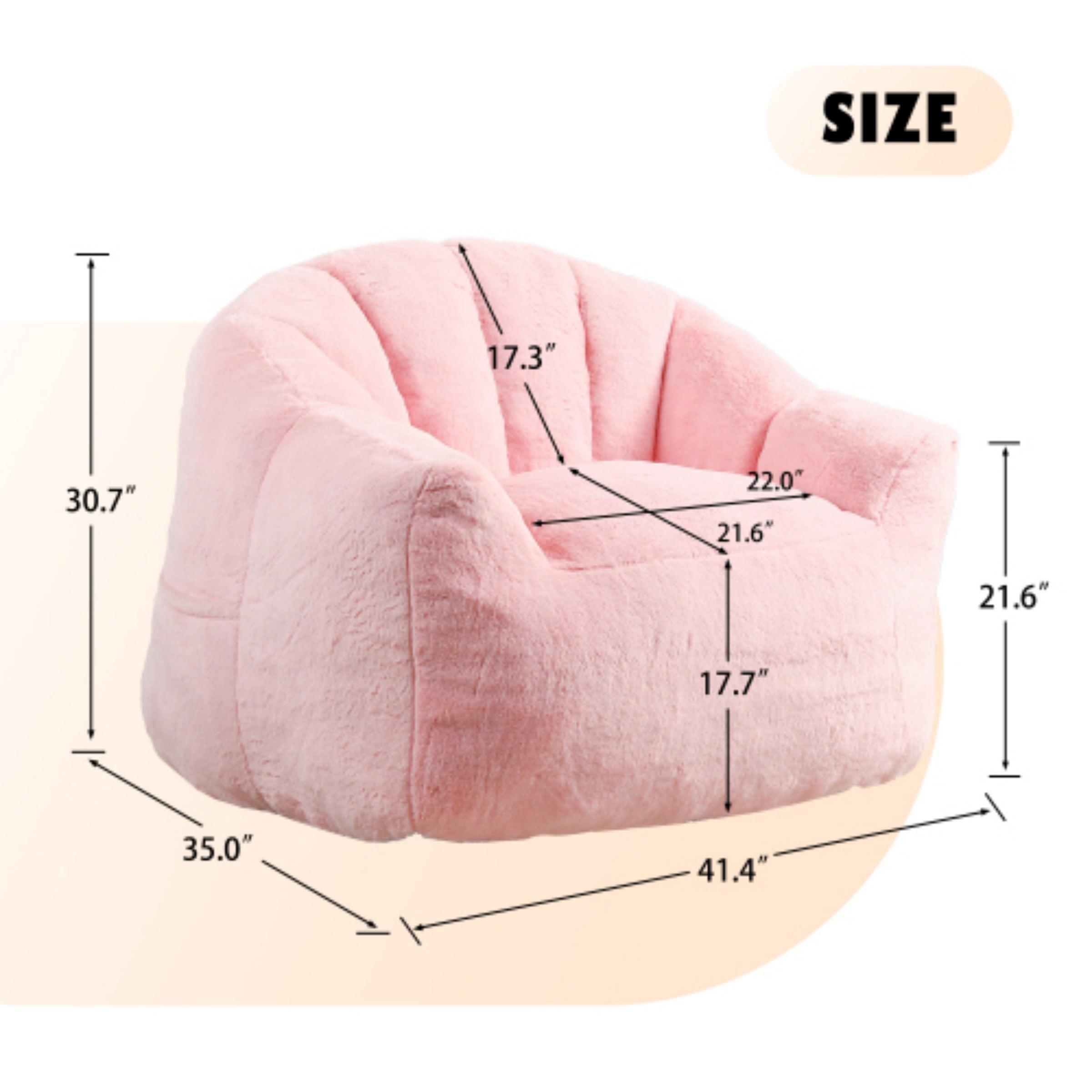 Bean Bag Chair for Adults, Memory Foam Bean Bag Sofa with Armrests, Comfy Lazy Floor Chair for Living Room Bedroom Reading, Pink