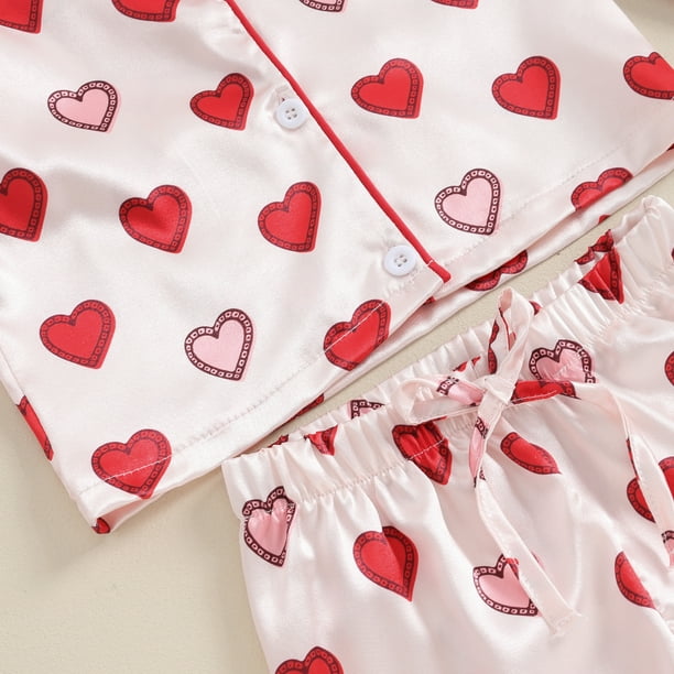 Gupgi Kid Girl Heart Pajamas Set 18M 24M 3Y 4Y 5Y Toddler 2Pcs Sleepwear Button Down Sleep Shirt Long Pants