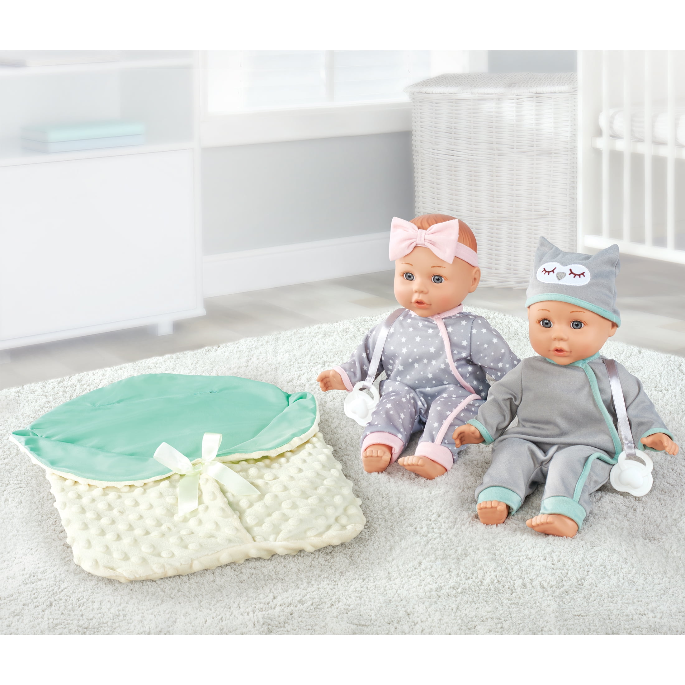 My Sweet Baby: My Cuddly Baby® Doll Twins Play Set, Grey Outfits, 7 Pieces Included, MSB Twins Play Set