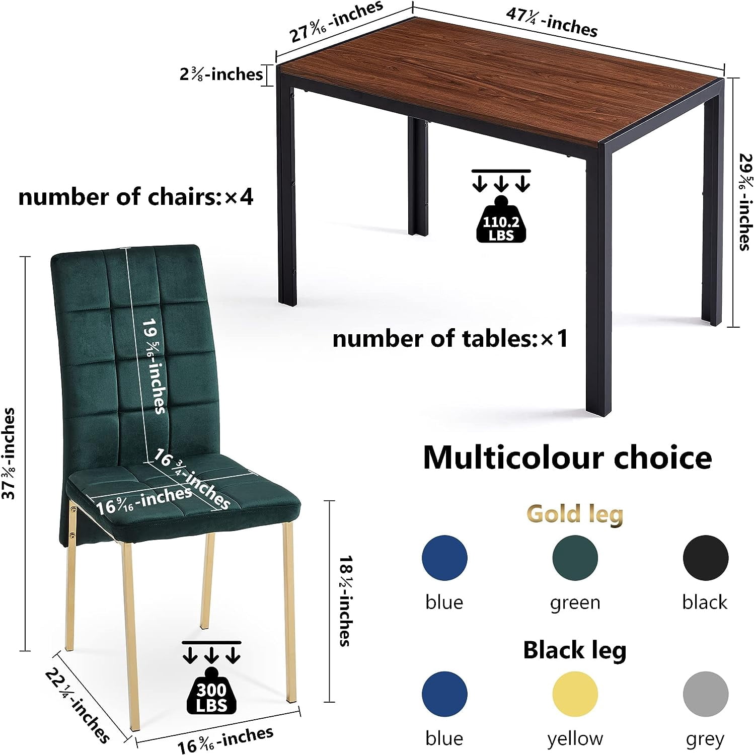 NORDICANA 5 Piece Dining Table Set for 4,Home Kitchen Dining Room Set,Engineered Wood Home Desk with Thick Tabletop& 4 PCS Soft Velvet Dining Chair Ergonomic Design for Dining Hall,Restaurant