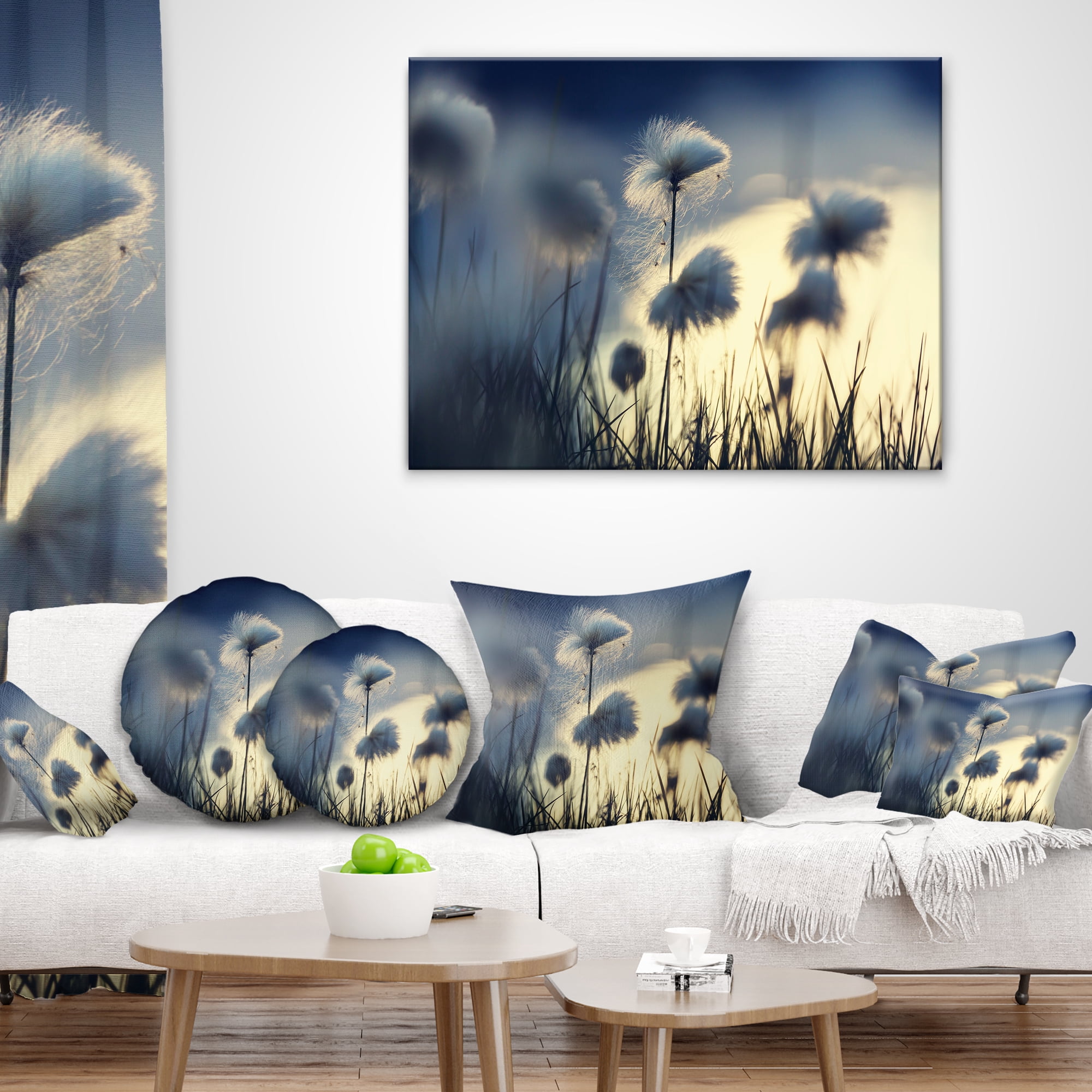 Designart Arctic Blooming Cotton Flowers - Flower Throw Pillow - 18x18