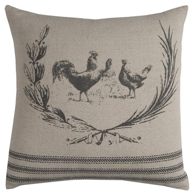 HomeRoots 403210 Gray Distressed Farmhouse Rooster Throw Pillow