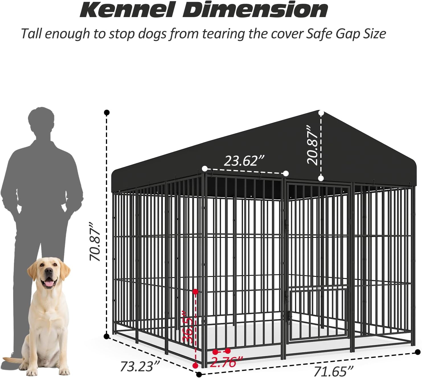 Large Dog Kennel Outdoor with Double Safety Locks 73''x72''x71'' Heavy Duty Welded Wire Steel Pet Pen Dog Enclosure with UV-Resistant Waterproof Roof