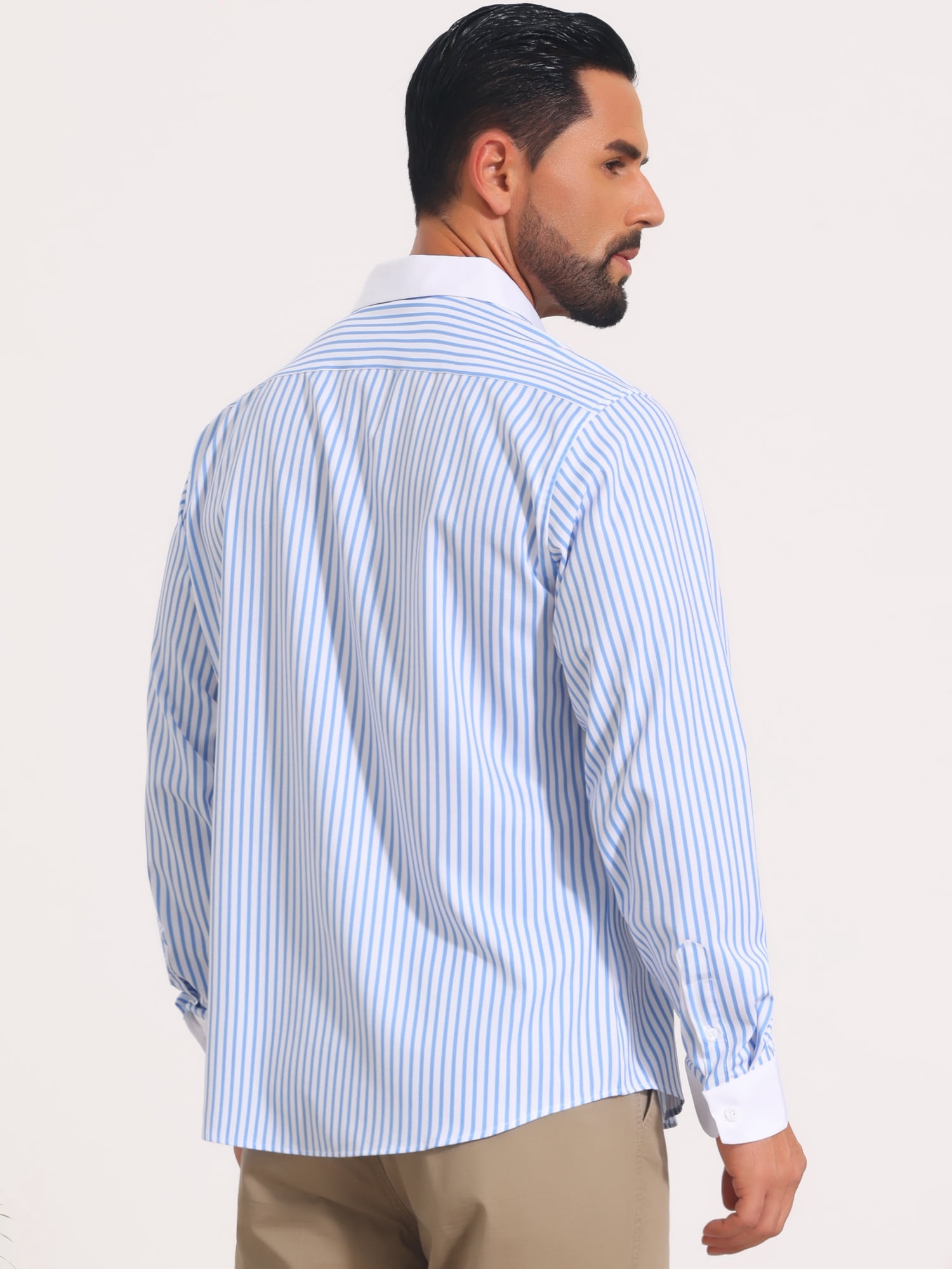DARING DIVA Men's Striped Button Down Long Sleeve Stretch Shirts XL Blue