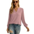 thumbnail image 2 of JWD Women's Casual V-neck Shirt Office Long Sleeve Bubble Cuff Four Seasons Top Dark Pink X-Large, 2 of 6