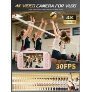 64MP 4K Digital Camera for Photography with Autofocus, 16X Zoom, Compact Design, Includes 32GB SD Card,Pink