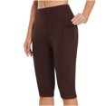 thumbnail image 4 of Ruziyoog Yoga Pants Women Knee Length Leggings High Waisted Yoga Workout Exercise Capris for Casual Summer with Pockets Brown M, 4 of 7