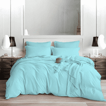 EASYCOT 800TC Soft Egyptian Cotton Duvet Cover Set 3 Pieces Breathable Bedding Set with Zipper Closure Long Staple - Comforter Cover - Aqua Blue , Oversized King (120x98)