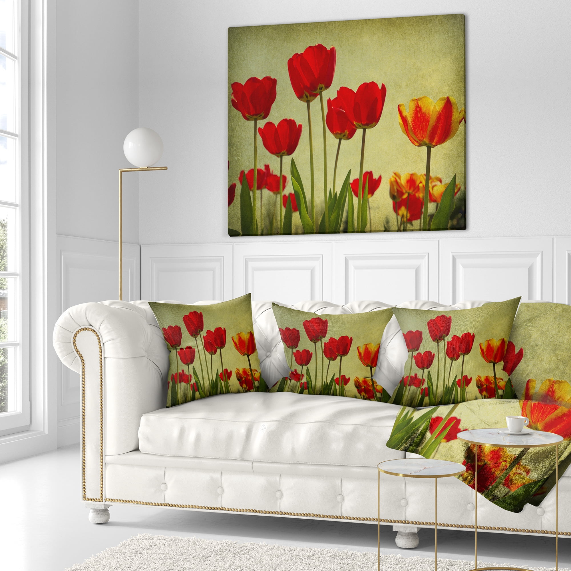 Designart Grunge Flowers Background - Floral Throw Pillow - 16x16