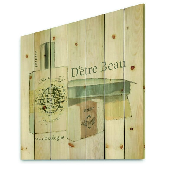 Designart 'Perfume Glam Bathroom IV' Traditional Bathroom Print on Natural Pine Wood