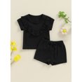 thumbnail image 2 of FEORJGP Kids Toddler Girl Summer Basic Outfits Infant Baby Ruffles Short Sleeve T-Shirts Solid Color Ribbed Round Neck Tops and Elastic Waist Shorts Little Girls Cute Casual 2Pcs Clothes Set for Daily, 2 of 9