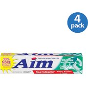 Aim Multi Benefit Fresh Mint Gel Whitening Toothpaste With Baking Soda, 6 oz (Pack of 4)