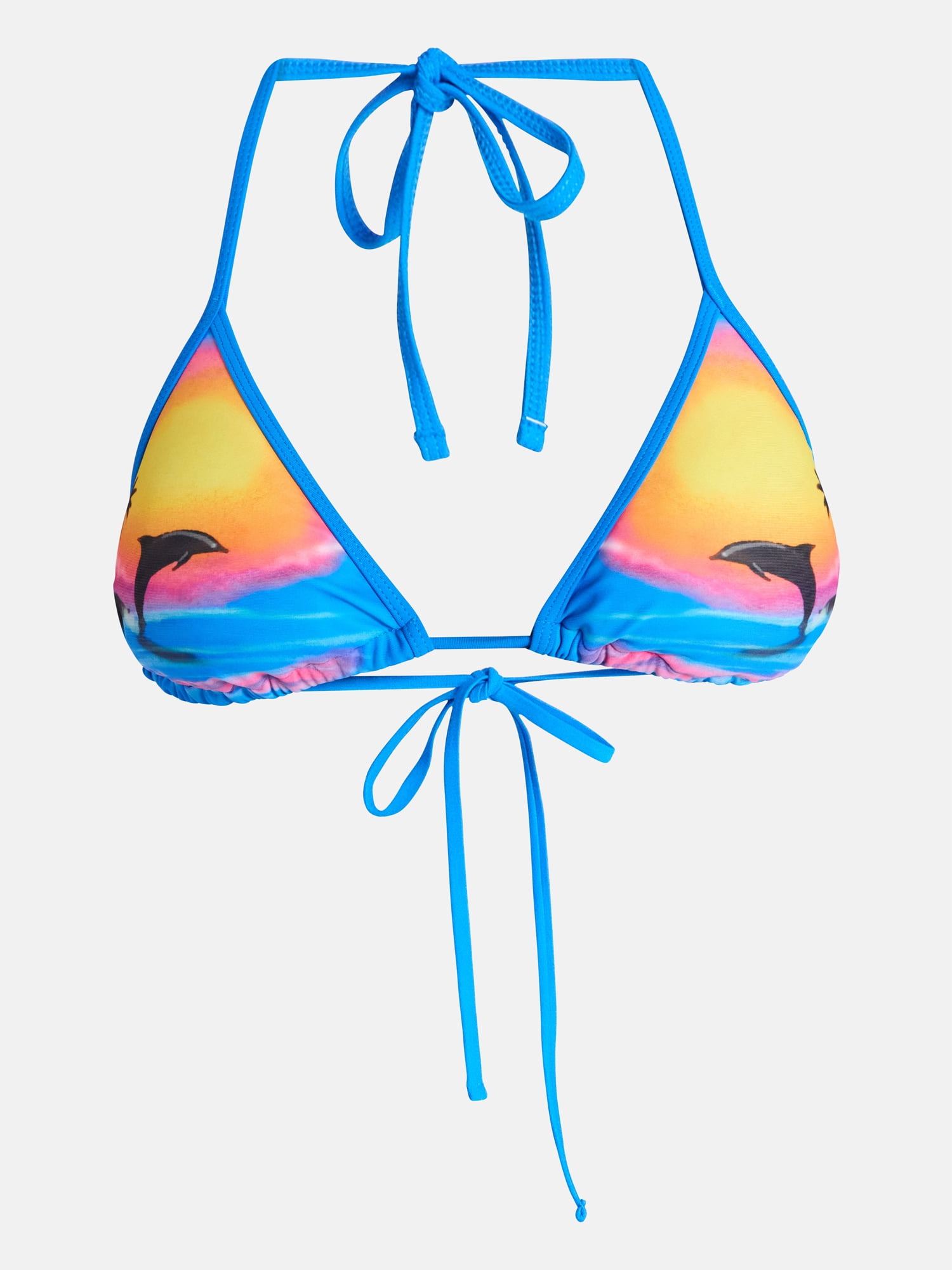 No Boundaries Blue Dolphin Triangle Bikini Swim Top, Women's XXS