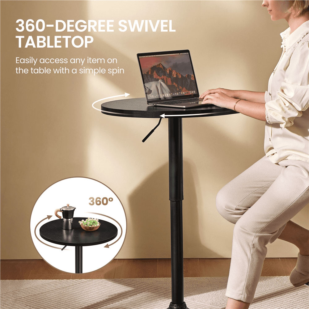 Alden Design Adjustable Pub Round Table 27.5”- 36” Height with MDF Tabletop for Home Bar, Full Black