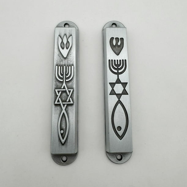 2 piezas puerta Mezuzahs mesiánico exterior bendición decorativa religiosa moderna plata