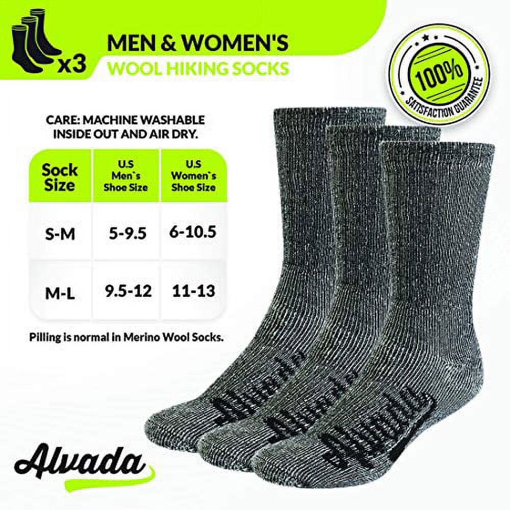 Alvada 80% Merino Wool Hiking Socks Thermal Warm Crew Winter Boot Sock for Men Women 3 Pairs SM - image 2 of 3