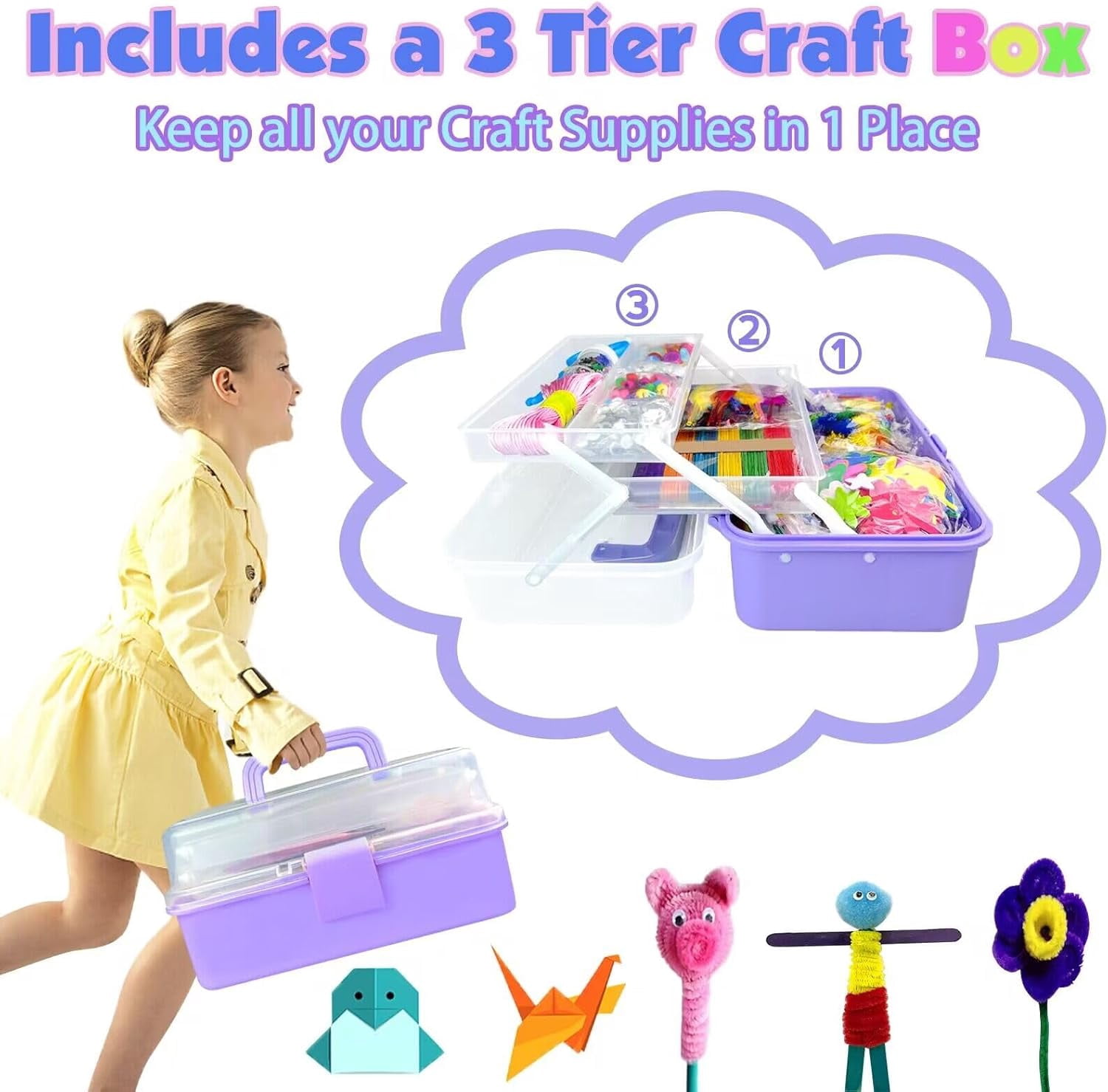 Arts and Crafts Supplies for Kids DIY Craft Kits Art Supplies Materials Kids Crafts Set with Pipe Cleaners Craft Box Preschool Homeschool Toys Gift for Boys and Girls Age 4 5 6 7 8