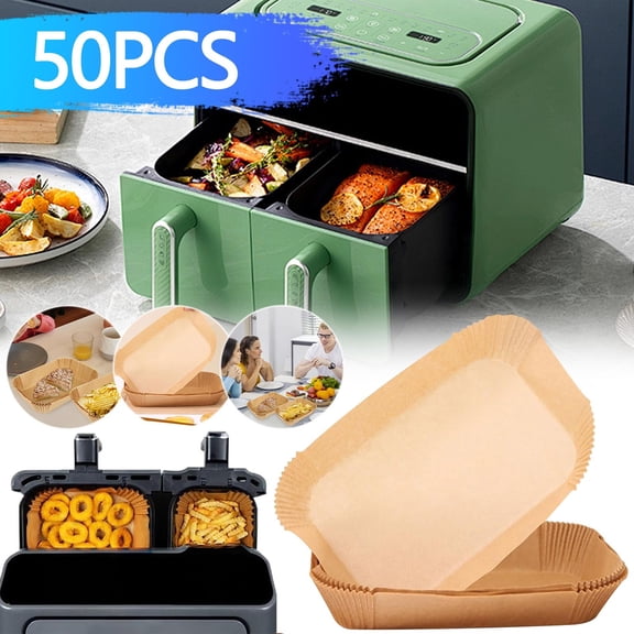 Weloille 50Pcs Air Fryer Disposable Paper Liner, Parchment Paper Liner Non-Stick Fryer Paper Pads Baking Paper Food Grade for Air Fryer, Baking Roasting Microwave