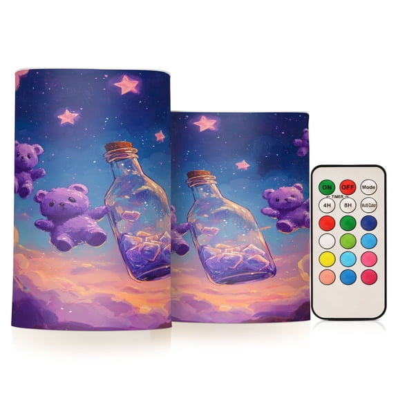 BZSMCE Flameless Candles LED Lights Purple Bear in Bottle Plainting Creativity Battery Candles