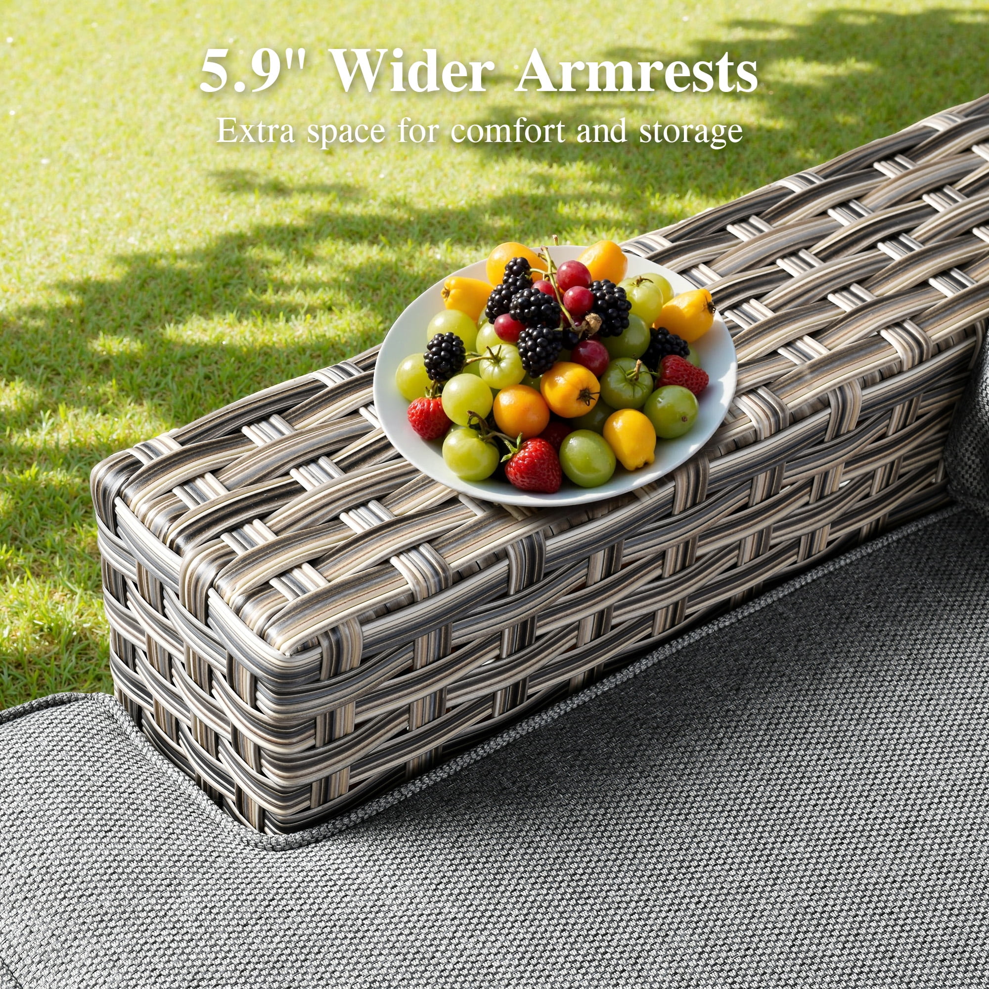 Ovios 8-Piece Outdoor Patio Furniture Set with Solar-Powered Lighted Coffee Table All-Weather Wicker Conversation Seating with Ottomans, Dark Gray