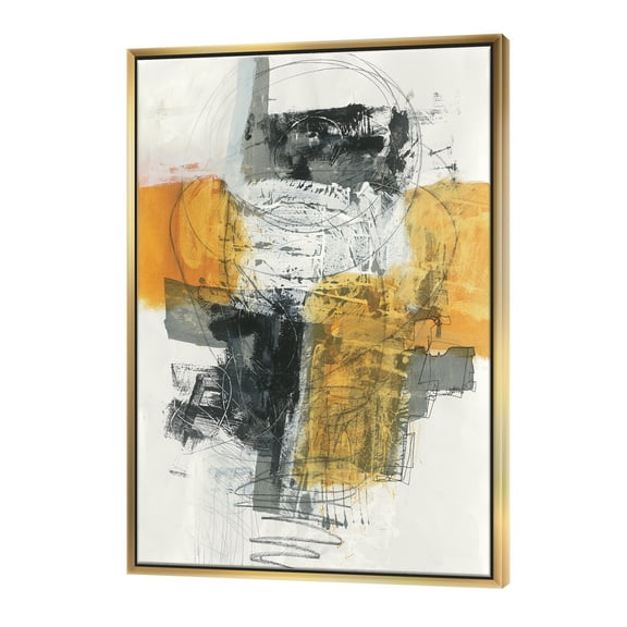 Designart ' Abstract Composition of Glamorous Yellow and Black ' Contemporary Framed Canvas
