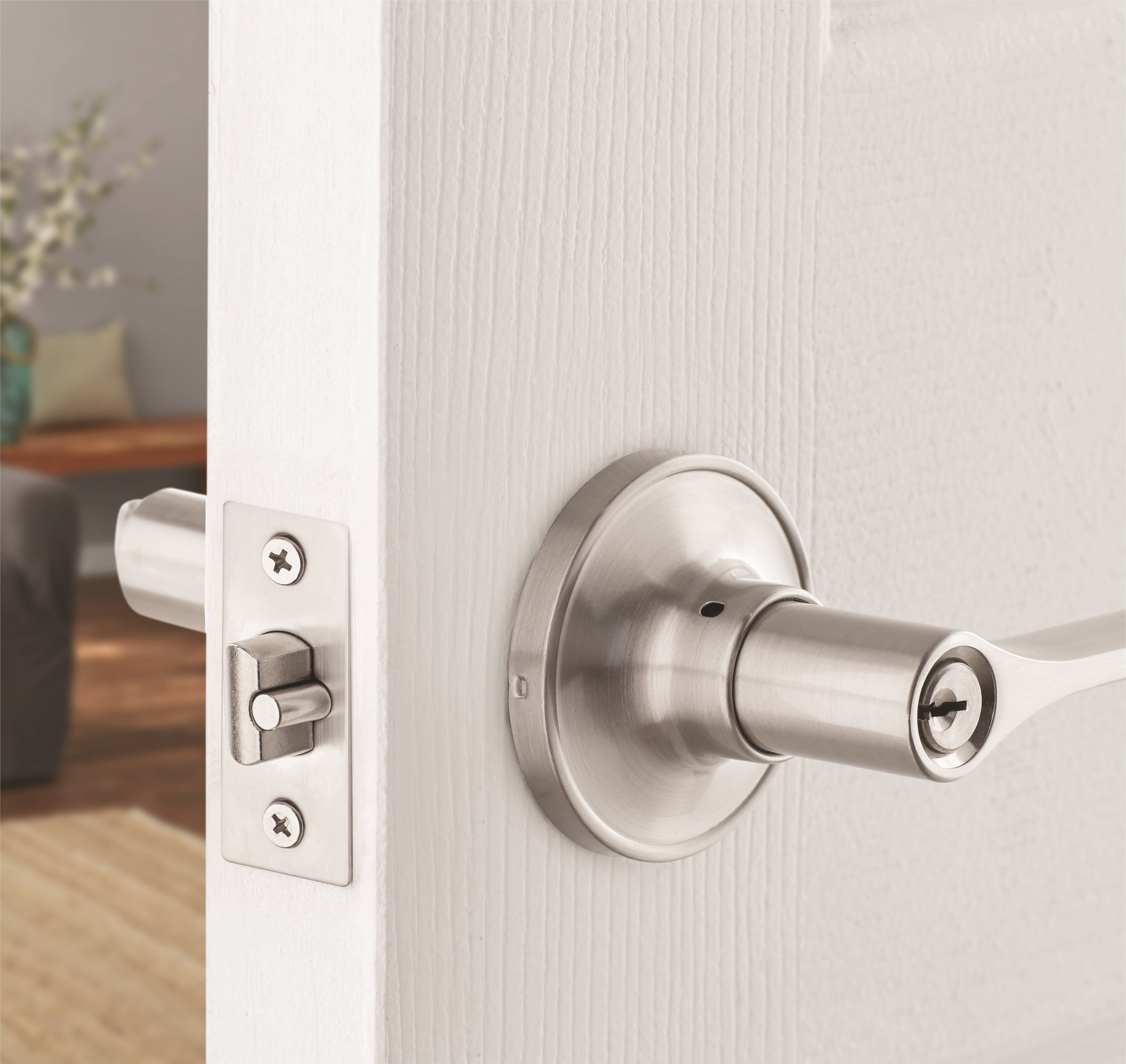 Hyper Tough Exterior Entry Classic Door Lever Satin Nickel Round Rosette