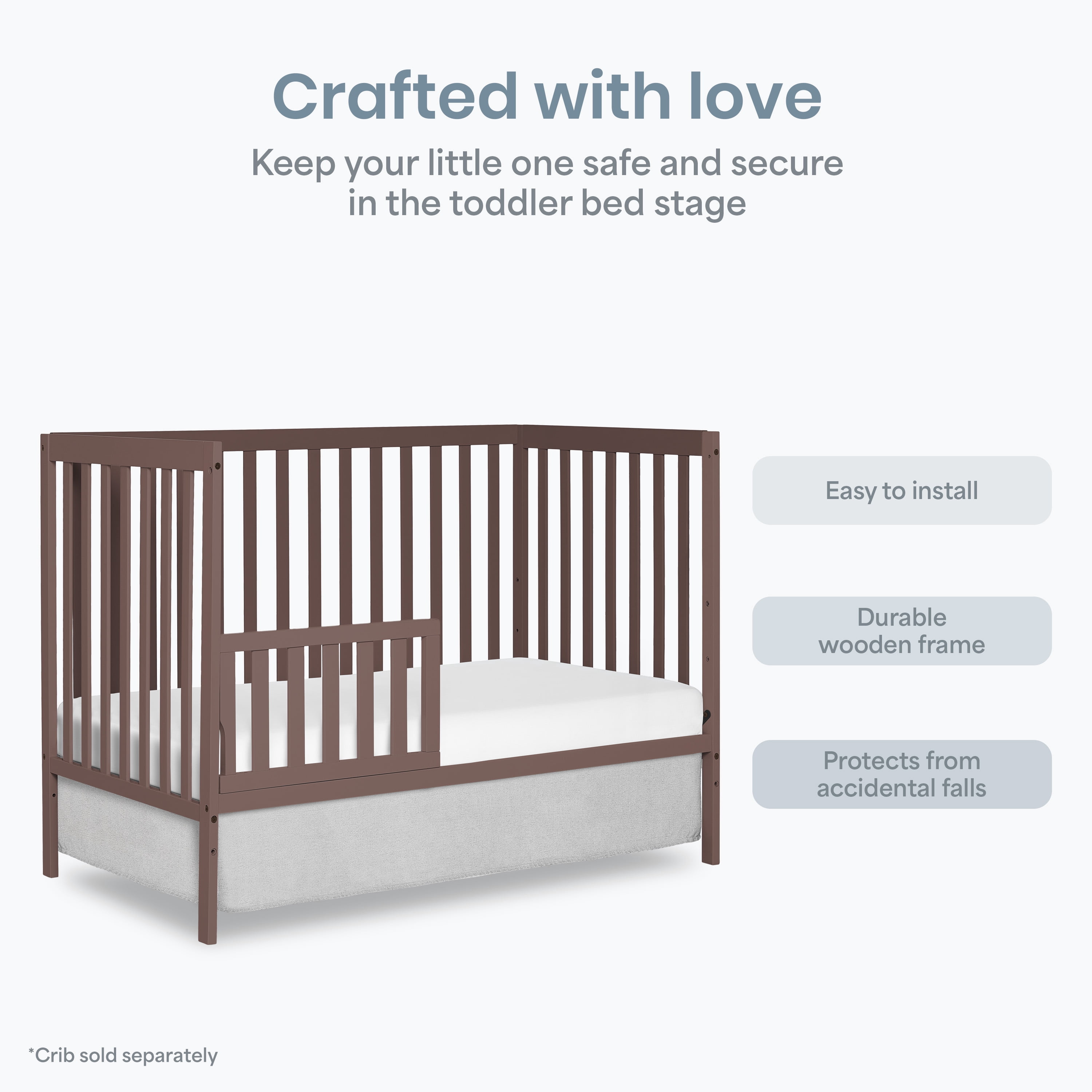 Dream On Me Convertible Crib Toddler Guard Rail in Bam, Converts Cribs to Toddler Beds