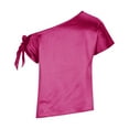 thumbnail image 5 of pimelu Womens Tops Going Out Tops for Women Going out off Shoulder Comfy Silky Satin Tunic Tops with Tie Summer Trendy Solid T Shirts Girls Slash Neck Short Sleeve Shirts, 5 of 6