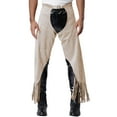 thumbnail image 2 of Zaldita Men's Leather Vintage Cowboy Chaps With Basketweave Yoke Split Motorcycle Riders Pants Beige L, 2 of 6