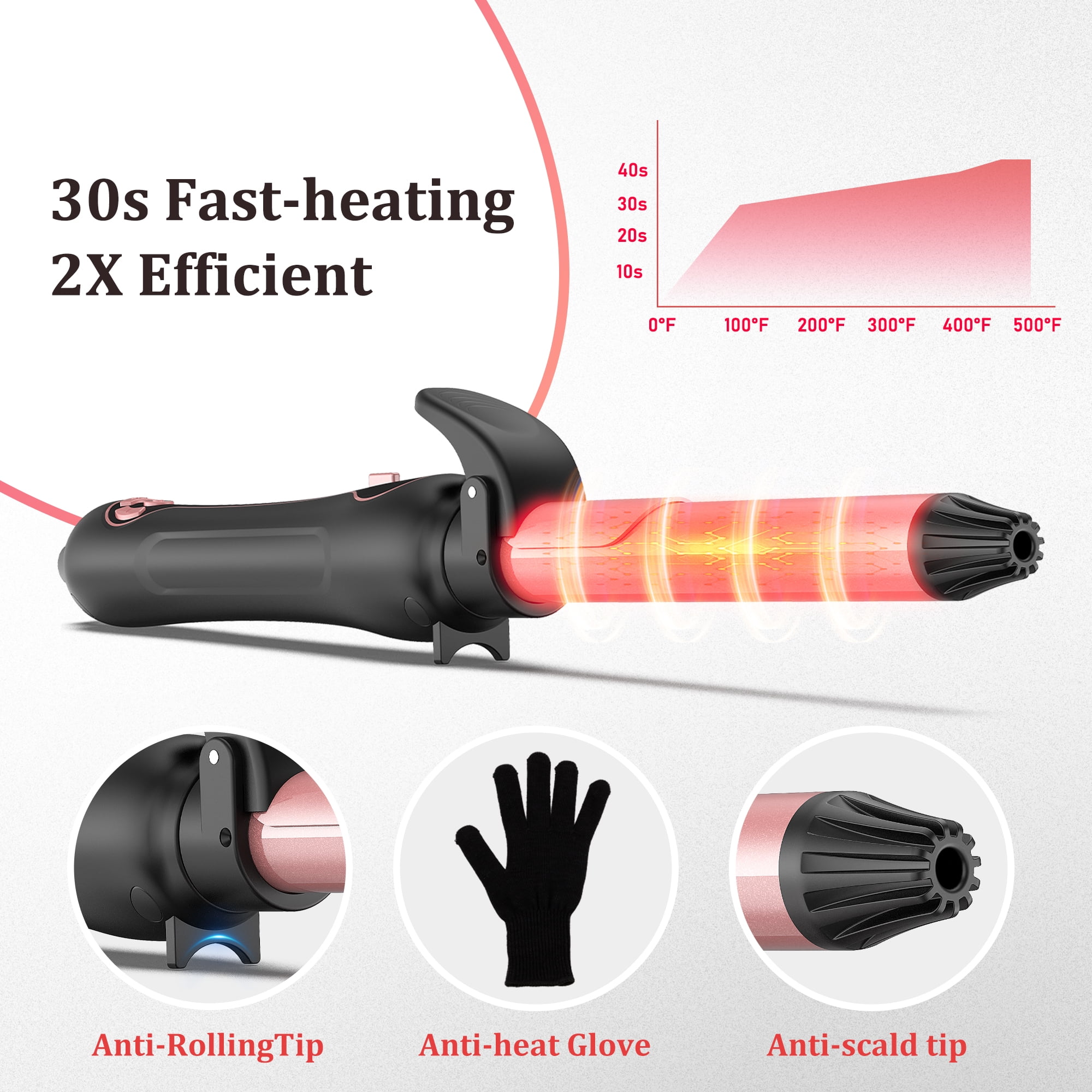 RACCOMB Automatic Rotating Curling Iron 1 inch, Fast Hair Styling, Dual Voltage, 12 Heat Setting for Lasting Beach Waves