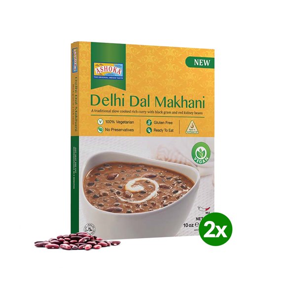 Ashoka Gluten-Free Meals, Microwave Ready Vegan Black Gram & Kidney Beans, Heat & Serve Meals, All-Natural Delhi Dal Makhani, Kosher Certified, Great for the Outdoors, No Preservatives, Pack of 2