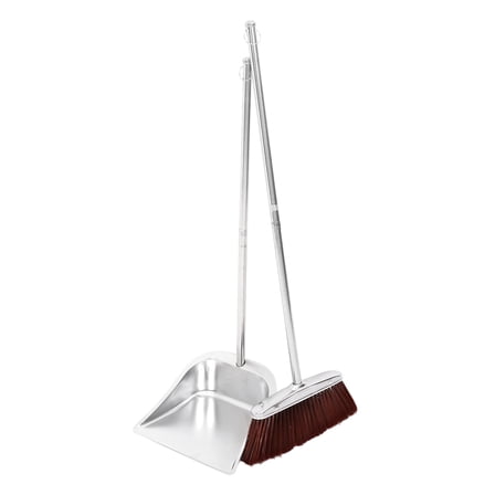 CATIEBYE 1 Set Broom and Dustpan Square Silver Stainless Steel Plastic for Indoor Cleaning