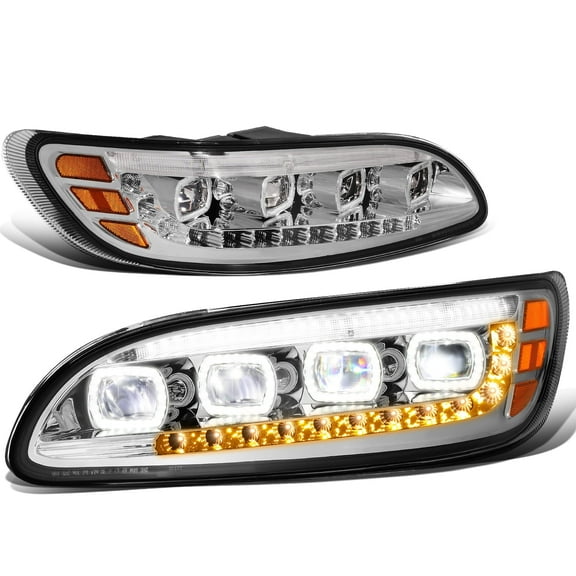 DNA Motoring Pair Chrome LED DRL Projector Headlight For Peterbilt 325 330 335 337 340 348 382 384 386 387