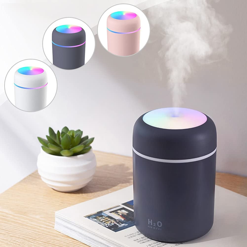 Waterless Auto-Off for Bedroom Baby Room Plants Car Yoga Office Deep Grey Two Spray Modes Ultrasonic Quiet USB Desk Humidifier Mini Air Humidifier with 7 Colors Light 300ml Cool Mist Humidifiers 