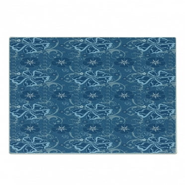 Luau Cutting Board, Polynesian Nature Inspired Blue Art Pattern with Floral Motifs and Swirls, Decorative Tempered Glass Cutting and Serving Board, Small Size, Petrol Blue Dark Blue, by Ambesonne